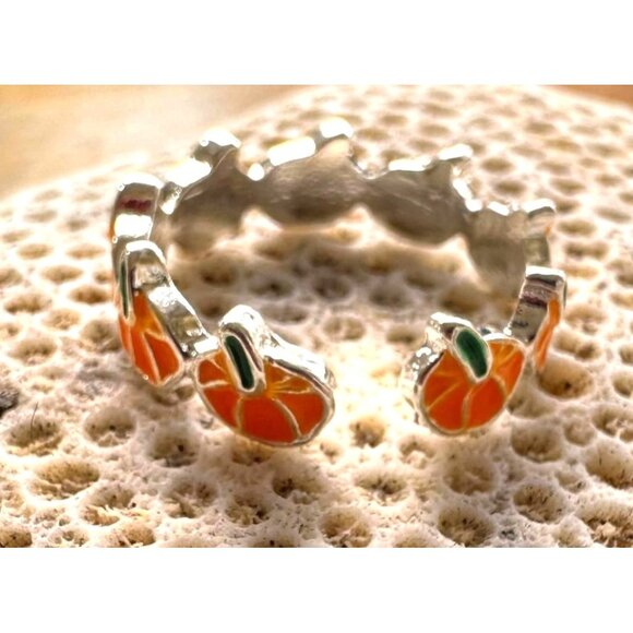 Pumpkin Ring New Orange Silver Adjustable Thanksgiving Autumn Jewelry Fe… - Picture 6 of 12